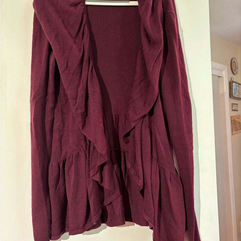 Burgundy Ruffled Cardigan